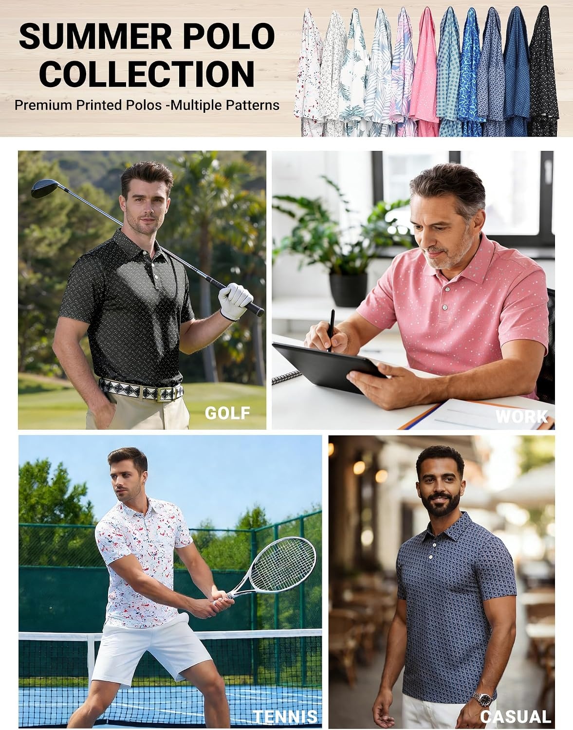 image:imageCOOFANDY Mens Golf Polo Shirts Short Sleeve Quick Dry Casual Collared Shirt Quickdry 4way stretch UPF30 moisturewicking fabric 3button polo collar side slits great for golf work amp giftsBlack Golf Clubs