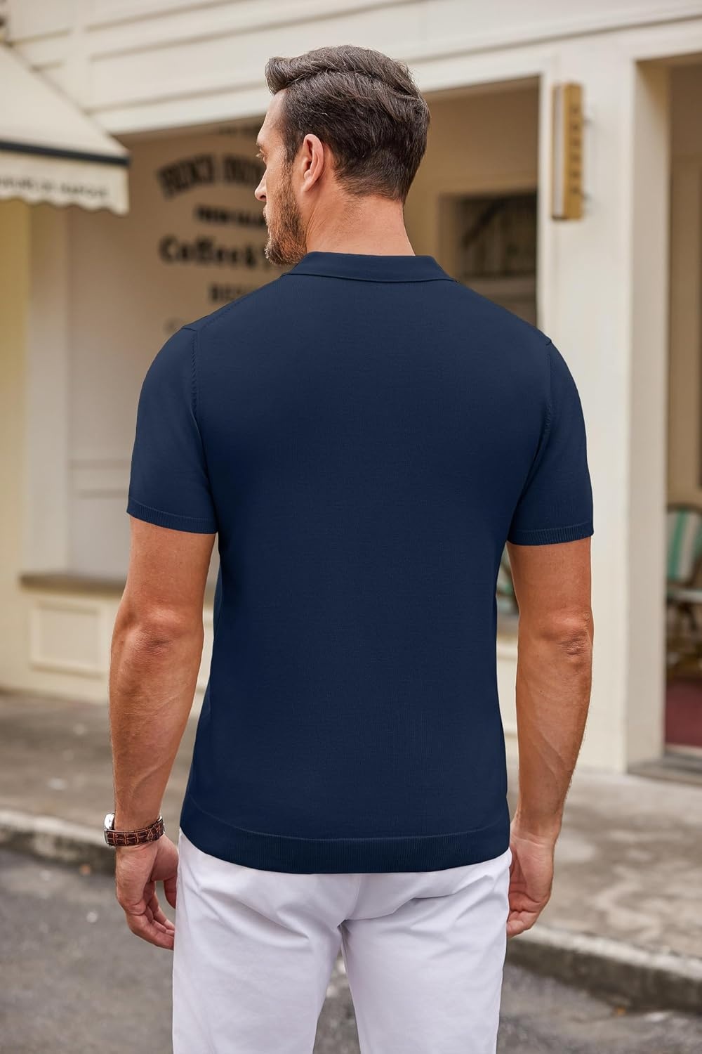 image:imageCOOFANDY Mens Knit Polo Shirts Casual Short Sleeve Button Down Polo Shirt Knit polo soft breathable stretch 3button placket elastic ribbed cuffs and hem casual business classic stylishNavy Blue