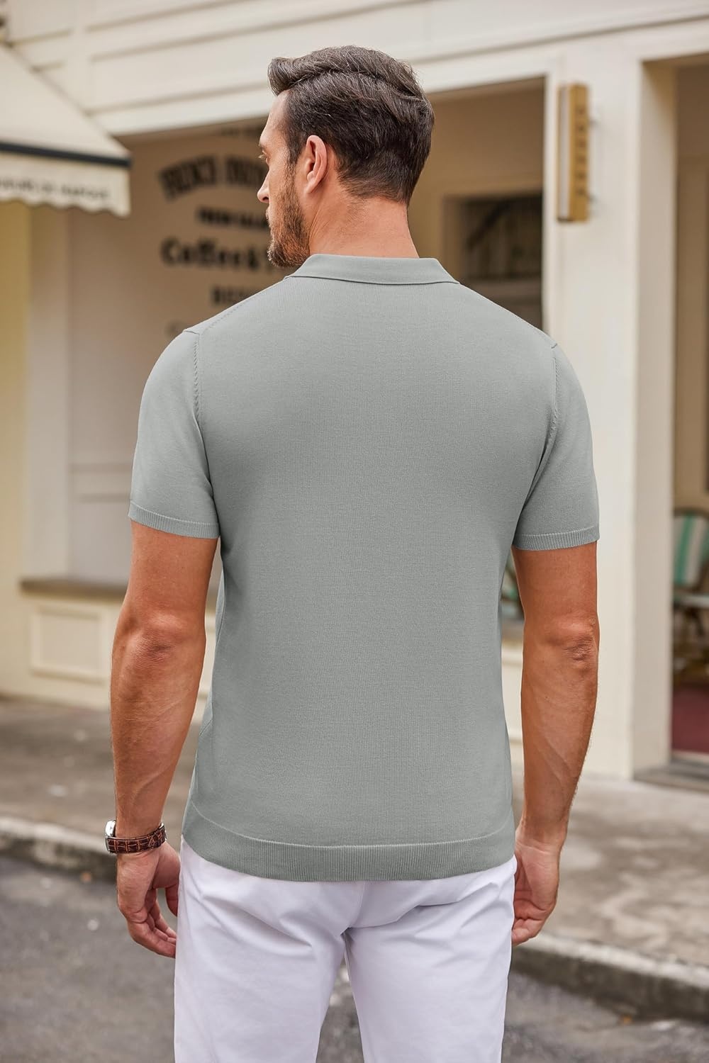 image:imageCOOFANDY Mens Knit Polo Shirts Casual Short Sleeve Button Down Polo Shirt Knit polo soft breathable stretch 3button placket elastic ribbed cuffs and hem casual business classic stylishGrey