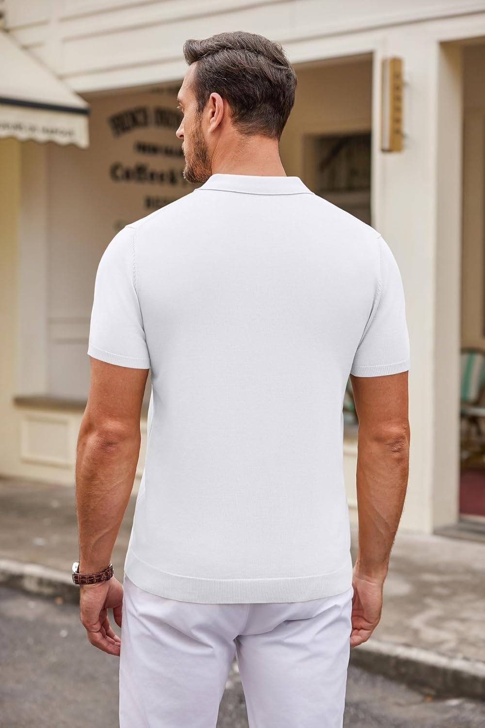 image:imageCOOFANDY Mens Knit Polo Shirts Casual Short Sleeve Button Down Polo Shirt Knit polo soft breathable stretch 3button placket elastic ribbed cuffs and hem casual business classic stylishWhite