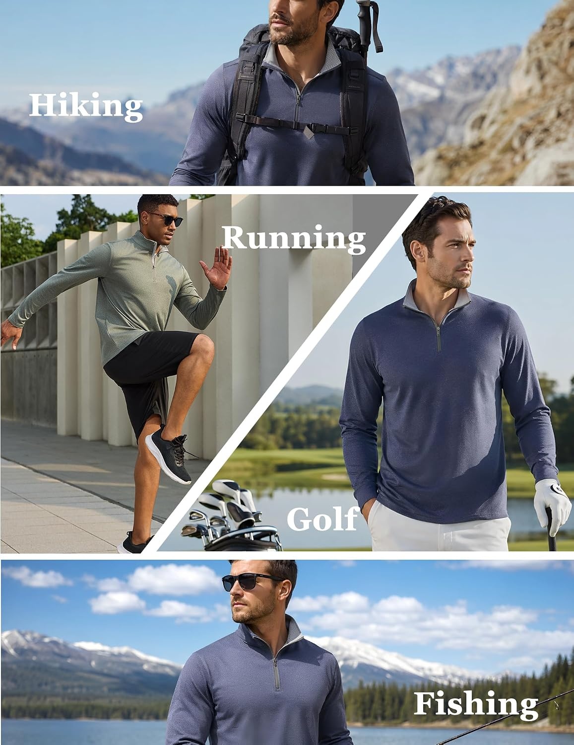 image:imageCOOFANDY Mens Quarter Zip Pullover Golf Shirts Mock Neck Sweatshirt Hiking 14 Zip Long Sleeve Lightweight Moisture Wicking Contrast Striped Collar Sun Protection Running Fishing OutgoingDark Green
