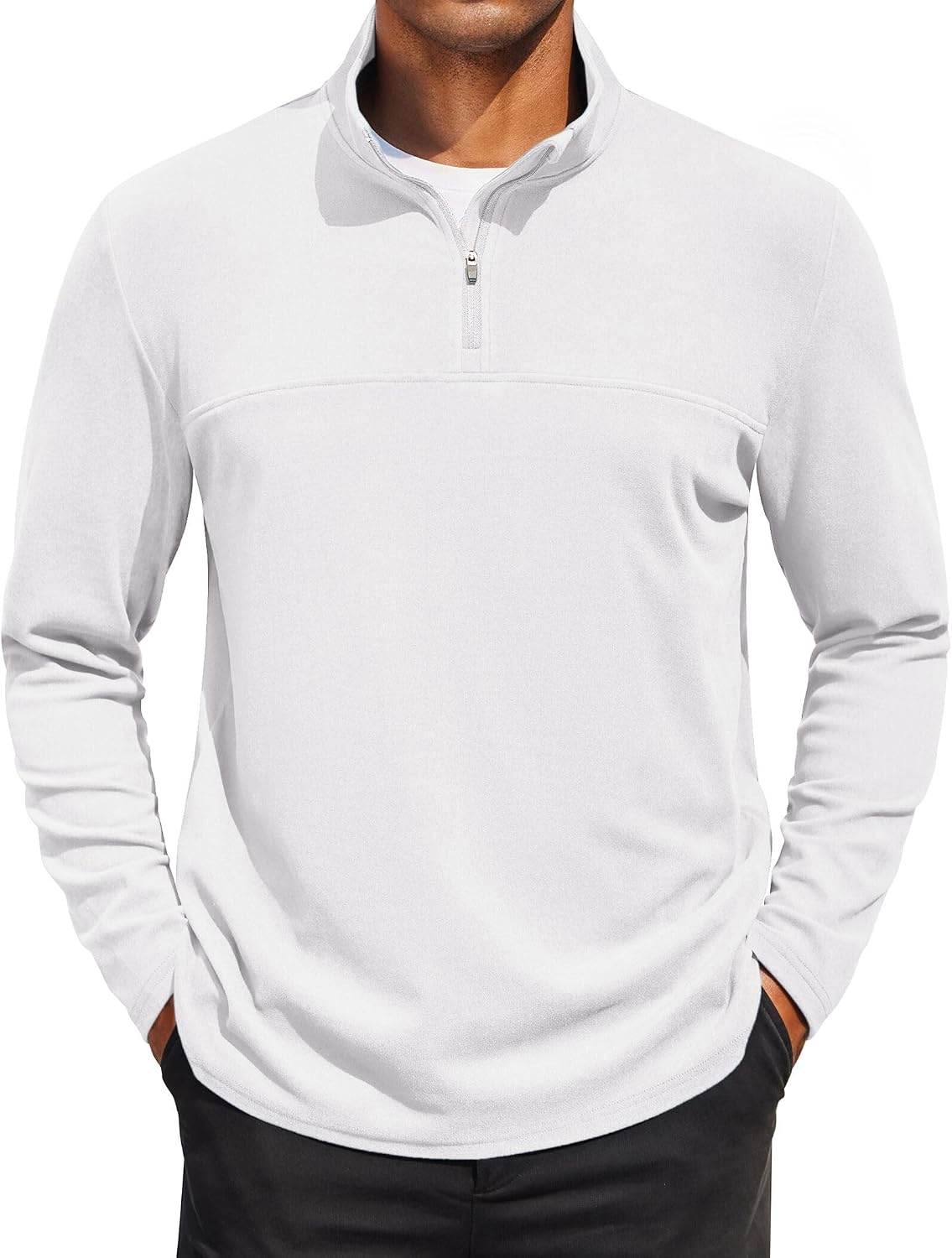 image:imageCOOFANDY Mens Quarter Zip Pullover Sweater Mock Neck Sweatshirt Casual Polo 14 zip pullover Lightweight Fleece Lined Comfortable Durability Fabric Classic Golf Hikking Polo Sweater Fall amp WinterWhite