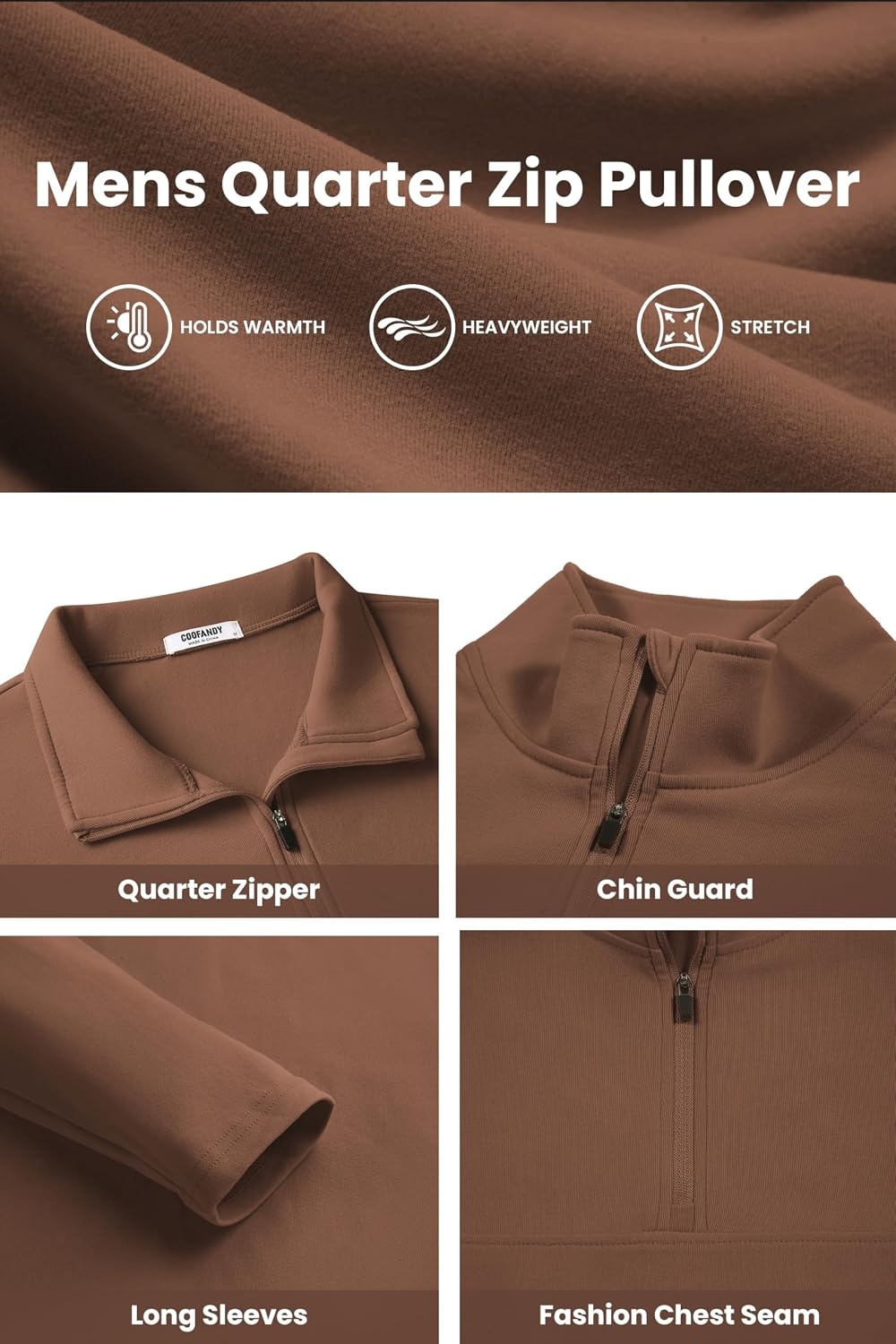 image:imageCOOFANDY Mens Quarter Zip Pullover Sweater Mock Neck Sweatshirt Casual Polo 14 zip pullover Lightweight Fleece Lined Comfortable Durability Fabric Classic Golf Hikking Polo Sweater Fall amp WinterBrown