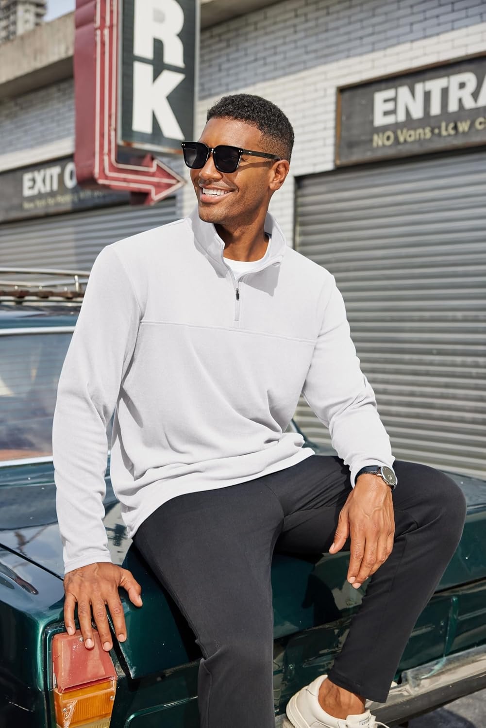 image:imageCOOFANDY Mens Quarter Zip Pullover Sweater Mock Neck Sweatshirt Casual Polo 14 zip pullover Lightweight Fleece Lined Comfortable Durability Fabric Classic Golf Hikking Polo Sweater Fall amp WinterWhite
