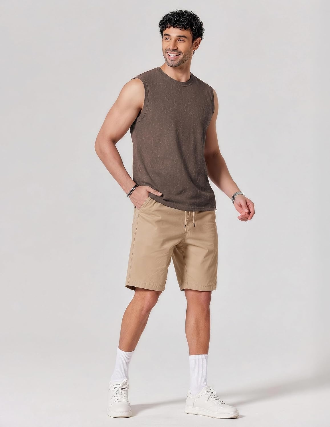image:imageCOOFANDY Mens Sleeveless Shirts Cotton Workout Tank Tops Muscle Tee Shirt Acid Wash Fabric Lightweight and Soft Cut Off Shirt Casual Summer Faishon Tank Relaxed and Oversized Fit Sleeveless TopBrown