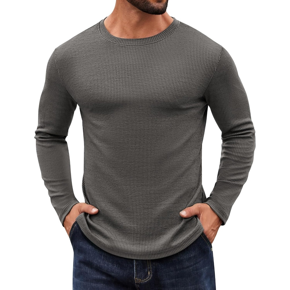 image:imageCOOFANDY Crewneck Sweaters for Men Slim Fit Long Sleeve Pullover Tops  Stretch Ribbed Knit Soft Touch Fabric High Elasticity Thermal Long Sleeve Tee ShirtsDark Grey