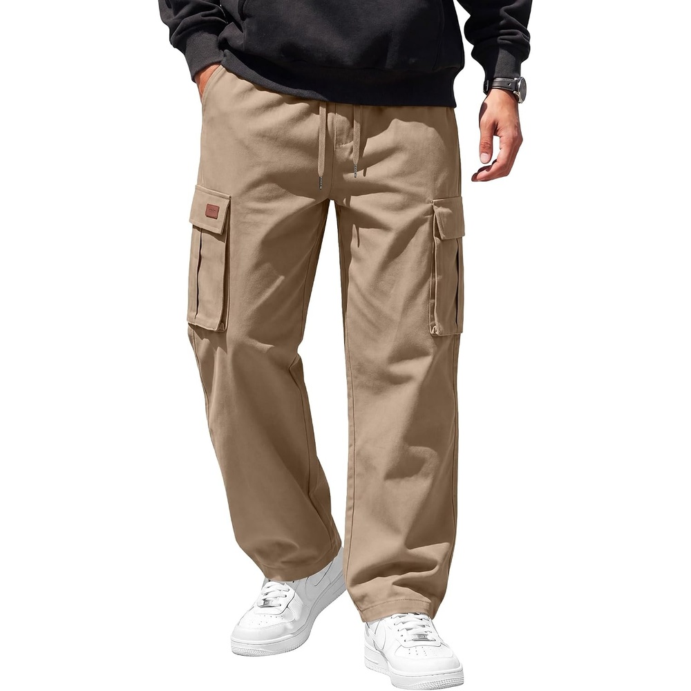 image:imageCOOFANDY Men Casual Cargo Pants Hiking Joggers Sweatpant with Multi Pockets  Stretch Cotton Fabric Skin Friendly Outdoor Sweat Pant Elastic Waist Straight Leg Trousers Relaxed Fit LightweightKhaki