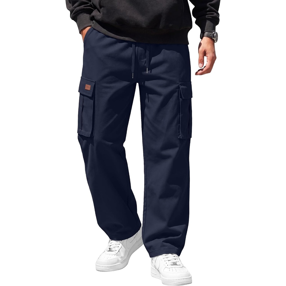 image:imageCOOFANDY Men Casual Cargo Pants Hiking Joggers Sweatpant with Multi Pockets  Stretch Cotton Fabric Skin Friendly Outdoor Sweat Pant Elastic Waist Straight Leg Trousers Relaxed Fit LightweightDark Blue