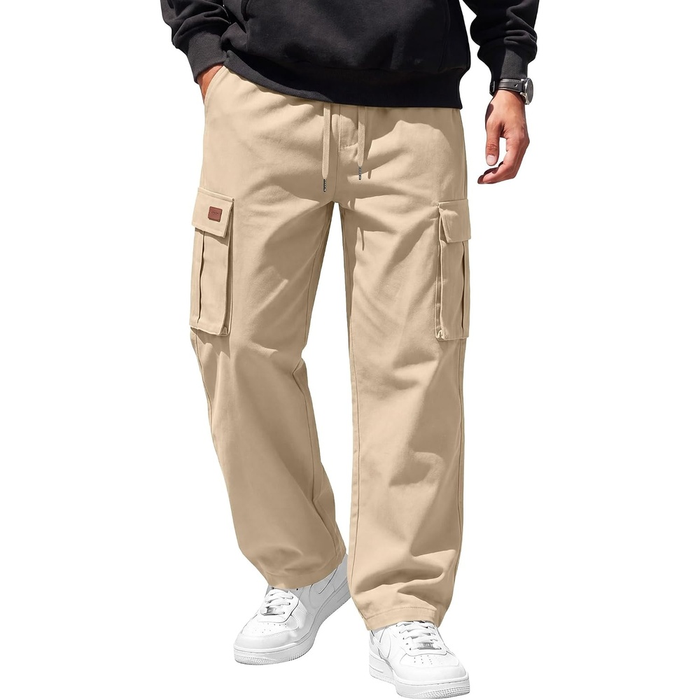 image:imageCOOFANDY Men Casual Cargo Pants Hiking Joggers Sweatpant with Multi Pockets Stretch Cotton Fabric Skin Friendly Outdoor Sweat Pant Elastic Waist Straight Leg Trousers Relaxed Fit LightweightBeige