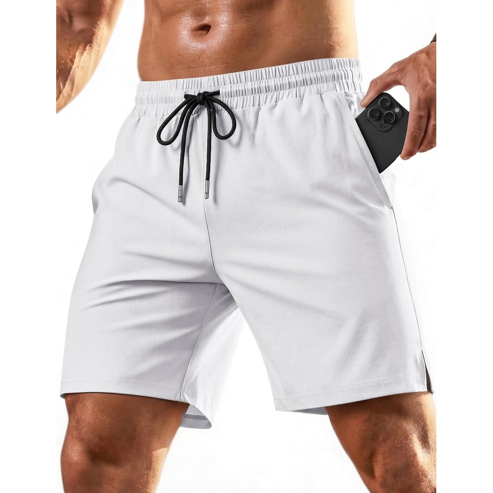 image:imageCOOFANDY Mens 7 Athletic Shorts Quick Dry Elastic Waist Gym Workout Shorts Moisture Wicking Breathable 4Way Stretch Fabric Active Running Training Basketball Fitness Casual Daily WearWhite