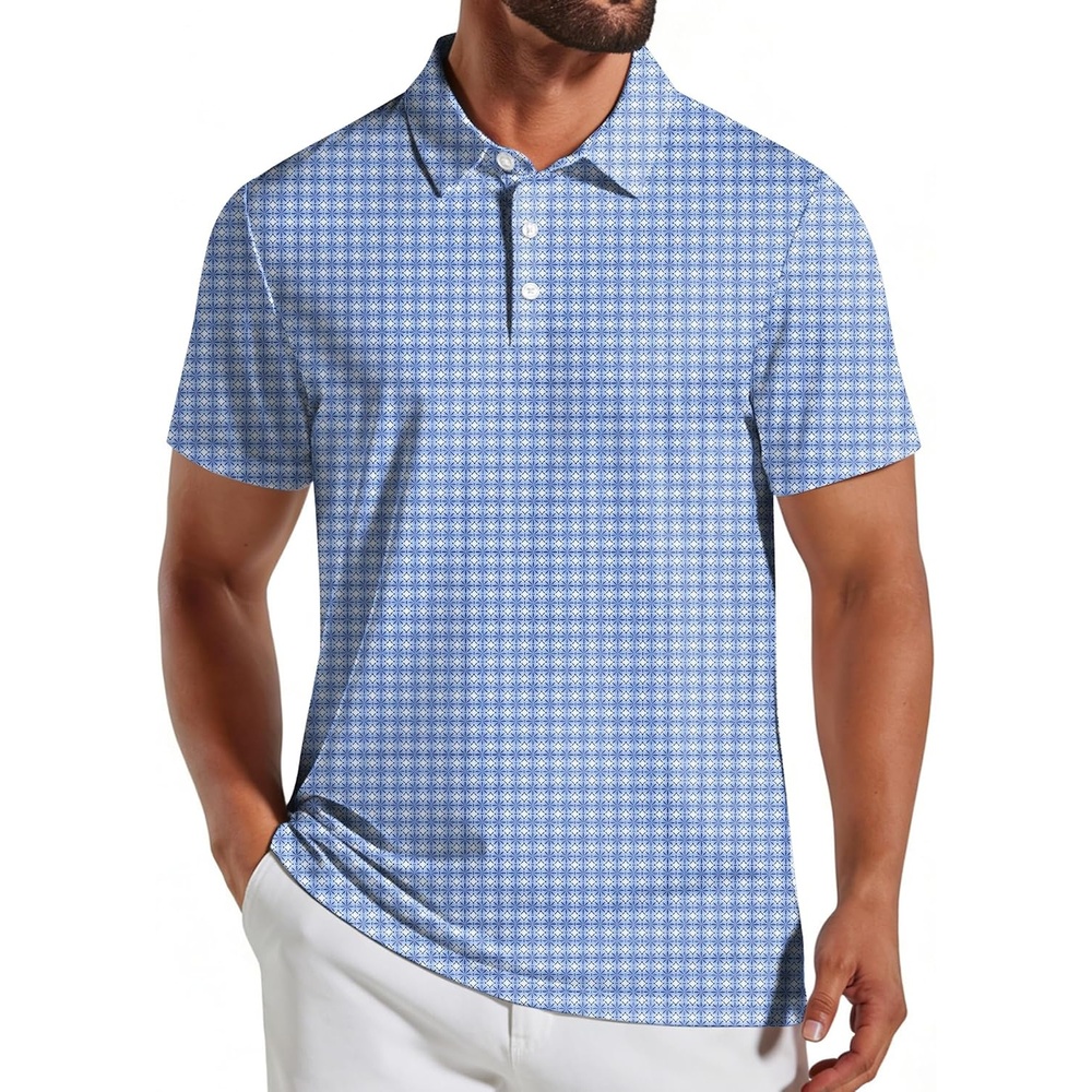 image:imageCOOFANDY Mens Golf Polo Shirts Short Sleeve Quick Dry Casual Collared Shirt Quickdry 4way stretch UPF30 moisturewicking fabric 3button polo collar side slits great for golf work amp giftsBlue Flower