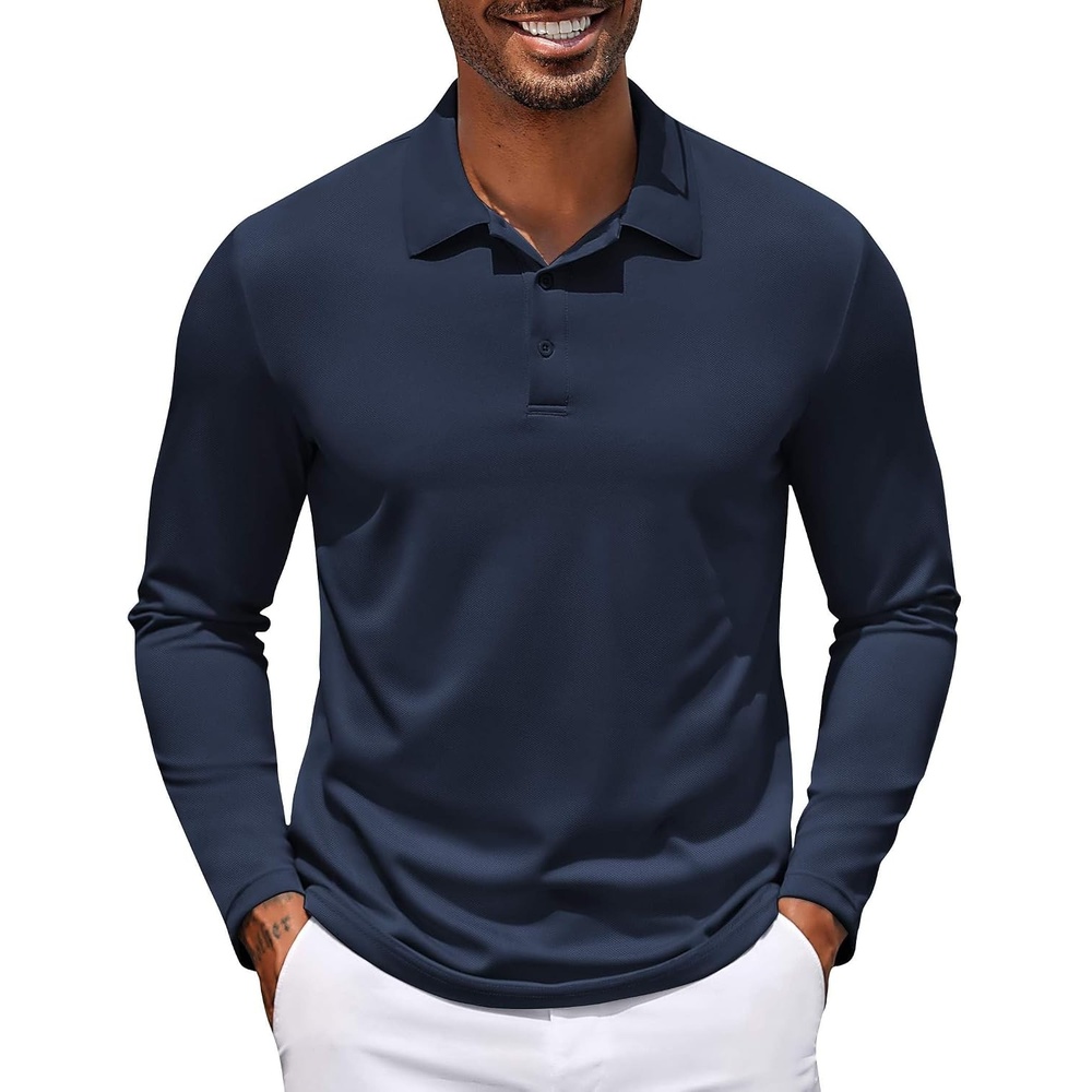 image:imageCOOFANDY Mens Long Sleeve Polo Shirt Golf Lightweight Breathable Moisture Wicking Shirt for Business Casual Work OutdoorNavy Blue