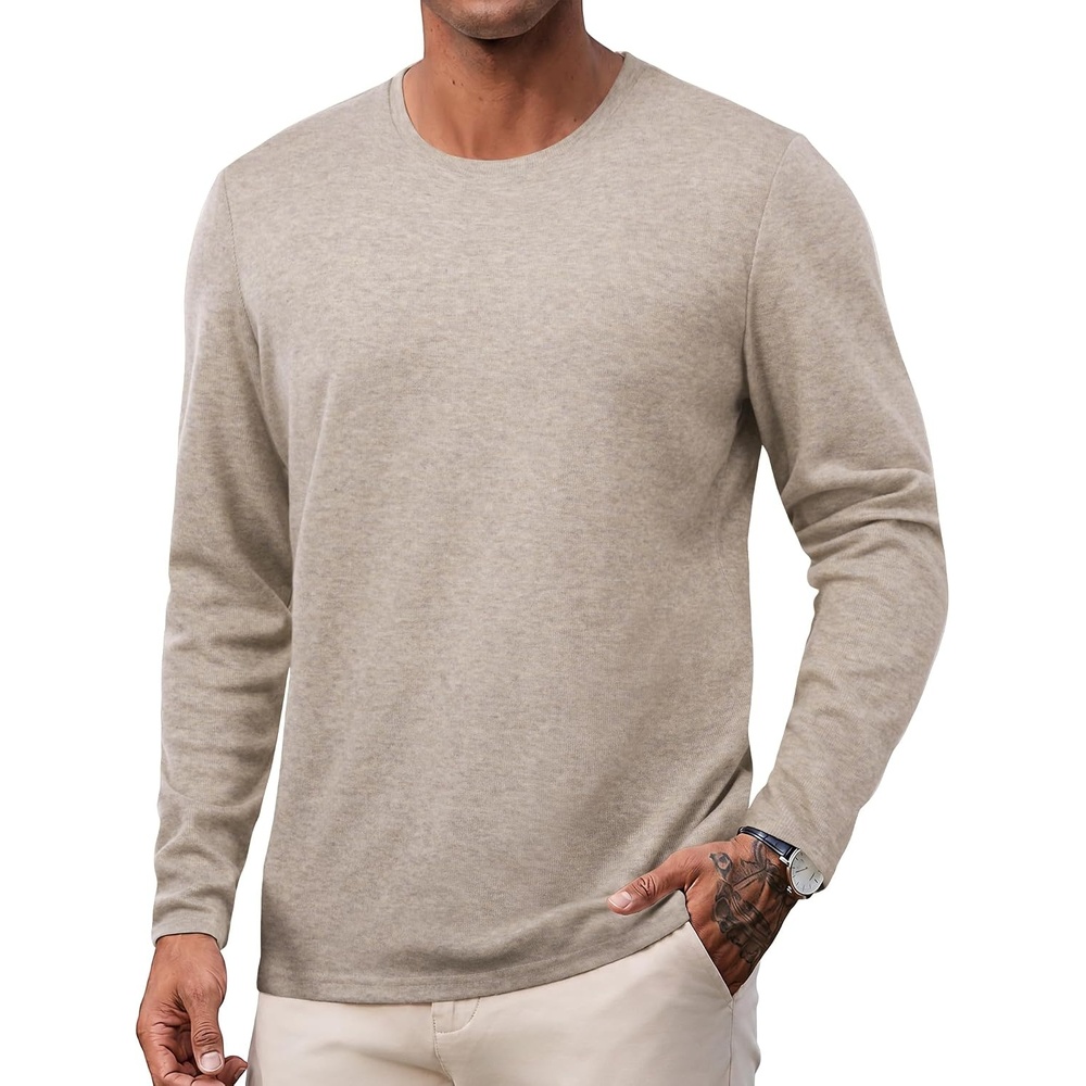 image:imageCOOFANDY Mens Long Sleeve Tee Shirts Crew Neck T Shirts Casual Basic Tees  Soft Stretch TShirts Pullover Shirts Fashion Office Sports Parties Streetwear Festivals Dating Outdoor ActivitiesKhaki