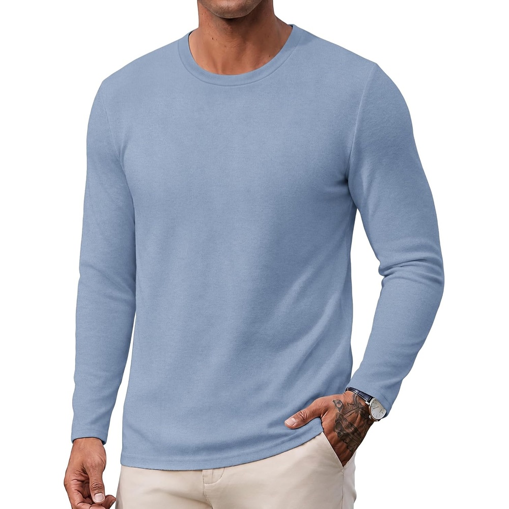 image:imageCOOFANDY Mens Long Sleeve Tee Shirts Crew Neck T Shirts Casual Basic Tees  Soft Stretch TShirts Pullover Shirts Fashion Office Sports Parties Streetwear Festivals Dating Outdoor ActivitiesLight Blue