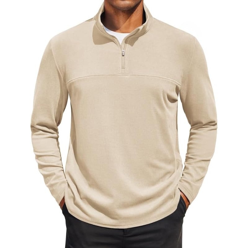 image:imageCOOFANDY Mens Quarter Zip Pullover Sweater Mock Neck Sweatshirt Casual Polo  14 zip pullover Lightweight Fleece Lined Comfortable Durability Fabric Classic Golf Hikking Polo Sweater Fall amp WinterLight Khaki
