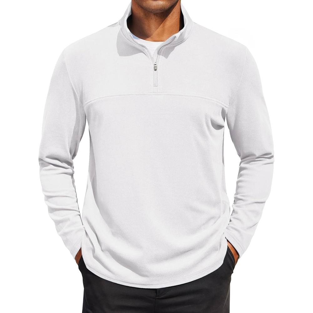image:imageCOOFANDY Mens Quarter Zip Pullover Sweater Mock Neck Sweatshirt Casual Polo 14 zip pullover Lightweight Fleece Lined Comfortable Durability Fabric Classic Golf Hikking Polo Sweater Fall amp WinterWhite