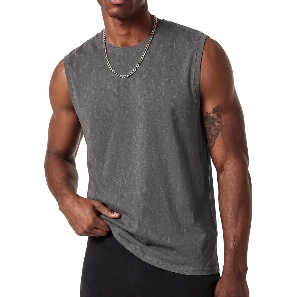 image:imageCOOFANDY Mens Sleeveless Shirts Cotton Workout Tank Tops Muscle Tee Shirt Acid Wash Fabric Lightweight and Soft Cut Off Shirt Casual Summer Faishon Tank Relaxed and Oversized Fit Sleeveless TopDark Gray