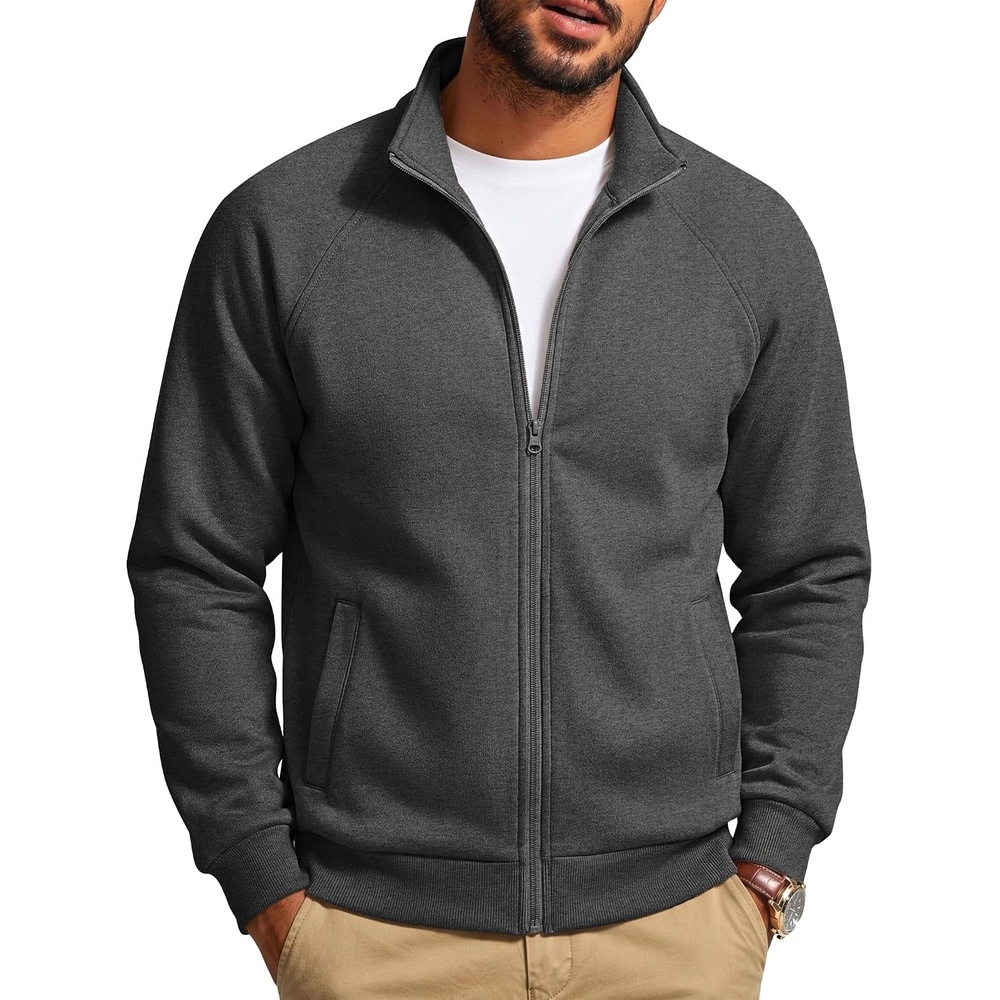 image:imageCOOFANDY Mens Zip Up Fleece Lined Sweatshirts Lightweight Sweater Jackets Long Sleeve Stand Collar Jacket Casual Stylish Soft and Comfort 2 Pockets 2026 Fall Fashion Sweatshirt Winter Warm CoatDark Gray