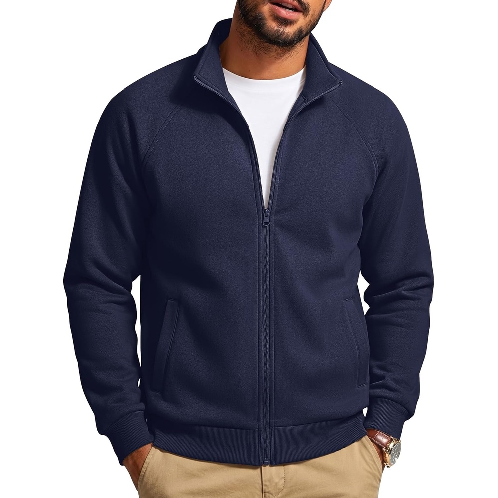 image:imageCOOFANDY Mens Zip Up Fleece Lined Sweatshirts Lightweight Sweater Jackets Long Sleeve Stand Collar Jacket Casual Stylish Soft and Comfort 2 Pockets 2026 Fall Fashion Sweatshirt Winter Warm CoatDark Navy