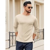COOFANDY Crewneck Sweaters for Men Slim Fit Long Sleeve Pullover Tops | Stretch Ribbed Knit, Soft Touch Fabric, High Elasticity, Thermal Long Sleeve Tee Shirts(Light Khaki)