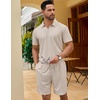 COOFANDY Men’s 2 Pieces Outfits Quarter Zip Polo Shirt and Shorts Set Casual Summer Tracksuit(Beige)