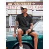 COOFANDY Men’s 2 Pieces Outfits Quarter Zip Polo Shirt and Shorts Set Casual Summer Tracksuit(Black)