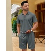 COOFANDY Men’s 2 Pieces Outfits Quarter Zip Polo Shirt and Shorts Set Casual Summer Tracksuit(Dark Grey)