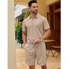 COOFANDY Men’s 2 Pieces Outfits Quarter Zip Polo Shirt and Shorts Set Casual Summer Tracksuit(Khaki)