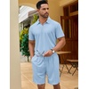 COOFANDY Men’s 2 Pieces Outfits Quarter Zip Polo Shirt and Shorts Set Casual Summer Tracksuit(Light Blue)