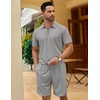 COOFANDY Men’s 2 Pieces Outfits Quarter Zip Polo Shirt and Shorts Set Casual Summer Tracksuit(Light Grey)