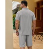 COOFANDY Men’s 2 Pieces Outfits Quarter Zip Polo Shirt and Shorts Set Casual Summer Tracksuit(Light Grey)