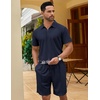 COOFANDY Men’s 2 Pieces Outfits Quarter Zip Polo Shirt and Shorts Set Casual Summer Tracksuit(Navy Blue)