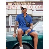 COOFANDY Men’s 2 Pieces Outfits Quarter Zip Polo Shirt and Shorts Set Casual Summer Tracksuit(Royal Blue)