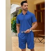 COOFANDY Men’s 2 Pieces Outfits Quarter Zip Polo Shirt and Shorts Set Casual Summer Tracksuit(Royal Blue)