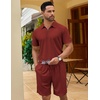 COOFANDY Men’s 2 Pieces Outfits Quarter Zip Polo Shirt and Shorts Set Casual Summer Tracksuit(Wine Red)