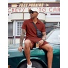COOFANDY Men’s 2 Pieces Outfits Quarter Zip Polo Shirt and Shorts Set Casual Summer Tracksuit(Wine Red)
