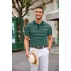 COOFANDY Mens Knit Polo Shirts Casual Short Sleeve Button Down Polo Shirt | Knit polo, soft, breathable, stretch, 3-button placket, elastic ribbed cuffs and hem, casual, business, classic, stylish(F-dark Green Striped)