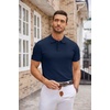 COOFANDY Mens Knit Polo Shirts Casual Short Sleeve Button Down Polo Shirt | Knit polo, soft, breathable, stretch, 3-button placket, elastic ribbed cuffs and hem, casual, business, classic, stylish(Navy Blue)