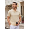 COOFANDY Mens Knit Polo Shirts Casual Short Sleeve Button Down Polo Shirt | Knit polo, soft, breathable, stretch, 3-button placket, elastic ribbed cuffs and hem, casual, business, classic, stylish(Light Khaki)