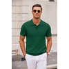 COOFANDY Mens Knit Polo Shirts Casual Short Sleeve Button Down Polo Shirt | Knit polo, soft, breathable, stretch, 3-button placket, elastic ribbed cuffs and hem, casual, business, classic, stylish(Dark Green)