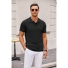 COOFANDY Mens Knit Polo Shirts Casual Short Sleeve Button Down Polo Shirt | Knit polo, soft, breathable, stretch, 3-button placket, elastic ribbed cuffs and hem, casual, business, classic, stylish(All Black)