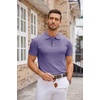 COOFANDY Mens Knit Polo Shirts Casual Short Sleeve Button Down Polo Shirt | Knit polo, soft, breathable, stretch, 3-button placket, elastic ribbed cuffs and hem, casual, business, classic, stylish(Light Purple)