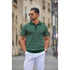 COOFANDY Mens Knit Polo Shirts Casual Short Sleeve Button Down Polo Shirt | Knit polo, soft, breathable, stretch, 3-button placket, elastic ribbed cuffs and hem, casual, business, classic, stylish(F-dark Green Striped)