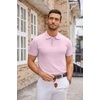 COOFANDY Mens Knit Polo Shirts Casual Short Sleeve Button Down Polo Shirt | Knit polo, soft, breathable, stretch, 3-button placket, elastic ribbed cuffs and hem, casual, business, classic, stylish(Pink)