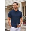 COOFANDY Mens Knit Polo Shirts Casual Short Sleeve Button Down Polo Shirt | Knit polo, soft, breathable, stretch, 3-button placket, elastic ribbed cuffs and hem, casual, business, classic, stylish(H-navy Blue Ribbing)