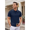 COOFANDY Mens Knit Polo Shirts Casual Short Sleeve Button Down Polo Shirt | Knit polo, soft, breathable, stretch, 3-button placket, elastic ribbed cuffs and hem, casual, business, classic, stylish(E-navy Blue White Striped)