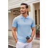 COOFANDY Mens Knit Polo Shirts Casual Short Sleeve Button Down Polo Shirt | Knit polo, soft, breathable, stretch, 3-button placket, elastic ribbed cuffs and hem, casual, business, classic, stylish(Light Blue)