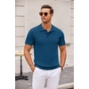 COOFANDY Mens Knit Polo Shirts Casual Short Sleeve Button Down Polo Shirt | Knit polo, soft, breathable, stretch, 3-button placket, elastic ribbed cuffs and hem, casual, business, classic, stylish(Denim Blue)
