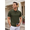 COOFANDY Mens Knit Polo Shirts Casual Short Sleeve Button Down Polo Shirt | Knit polo, soft, breathable, stretch, 3-button placket, elastic ribbed cuffs and hem, casual, business, classic, stylish(E-army Green White Striped)