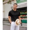COOFANDY Mens Knit Polo Shirts Casual Short Sleeve Button Down Polo Shirt | Knit polo, soft, breathable, stretch, 3-button placket, elastic ribbed cuffs and hem, casual, business, classic, stylish(G-black Ribbing)